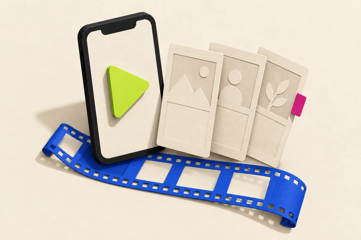 Điện thoại và storyboard giấy mô phỏng quay dựng video dọc